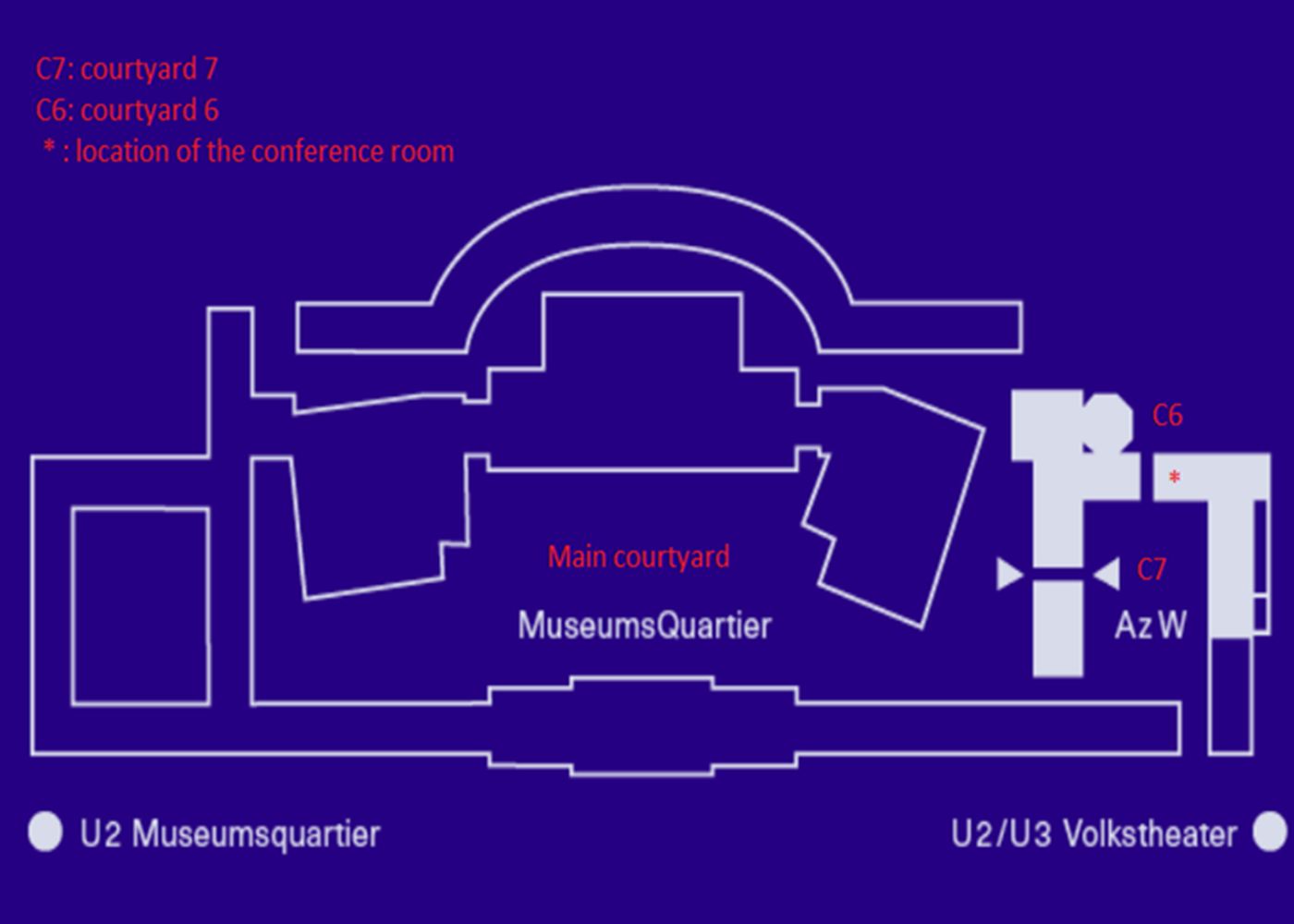 Location of the conference room and Az W within the MuseumsQuartier